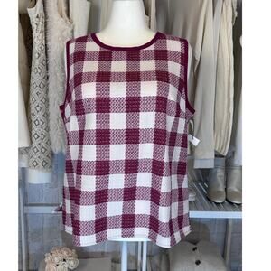Liz Claiborne Womens Size XL Rose & White Checkered Boucle Shell Tank #0143